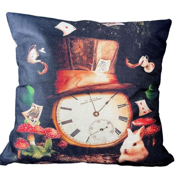 Alice Wonderland Accent Pillowcase Clock Rabbit Throw Pillow Cushion Cover Decor - Picture 1 of 14